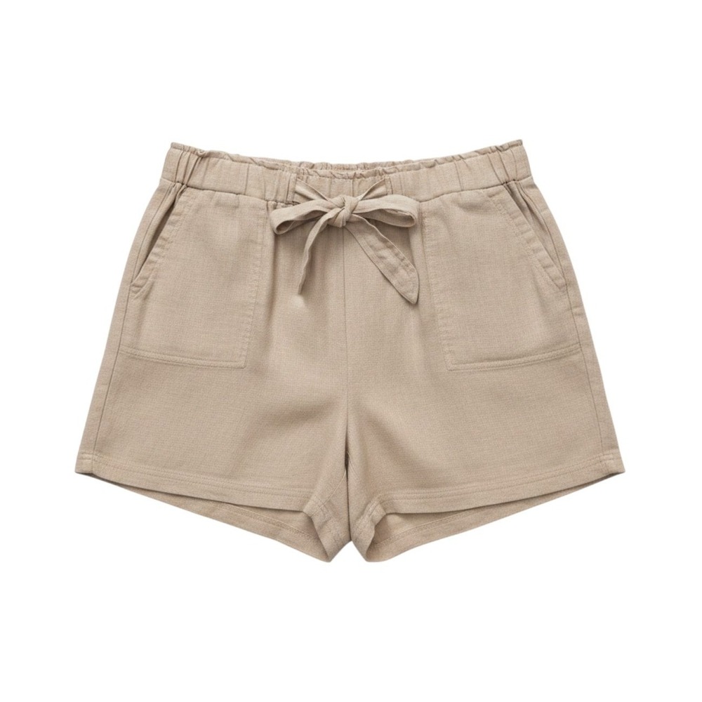 Jules & Leopold Shorts Linen Blend Tie Waist Relaxed Tan Boho Casual Large L